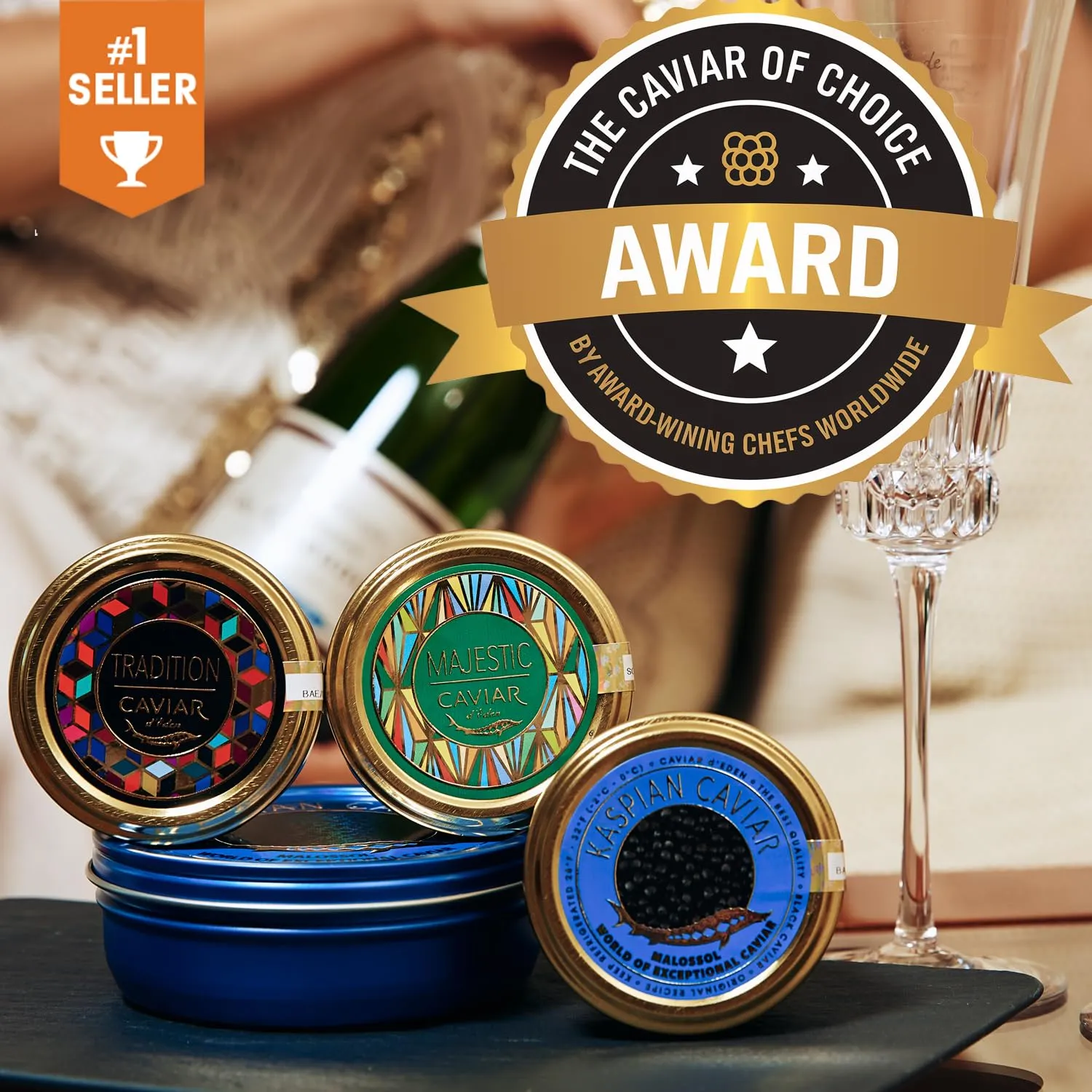 𝐁𝐄𝐒𝐓𝐒𝐄𝐋𝐋𝐄𝐑 - KASPIAN Collection - Premium Osetra Sturgeon Black Caviar - 3.5 oz / 100 g - Premium Black Caviar with Classical Malossol Taste from Sturgeon Black Roe by Caviar d'Eden