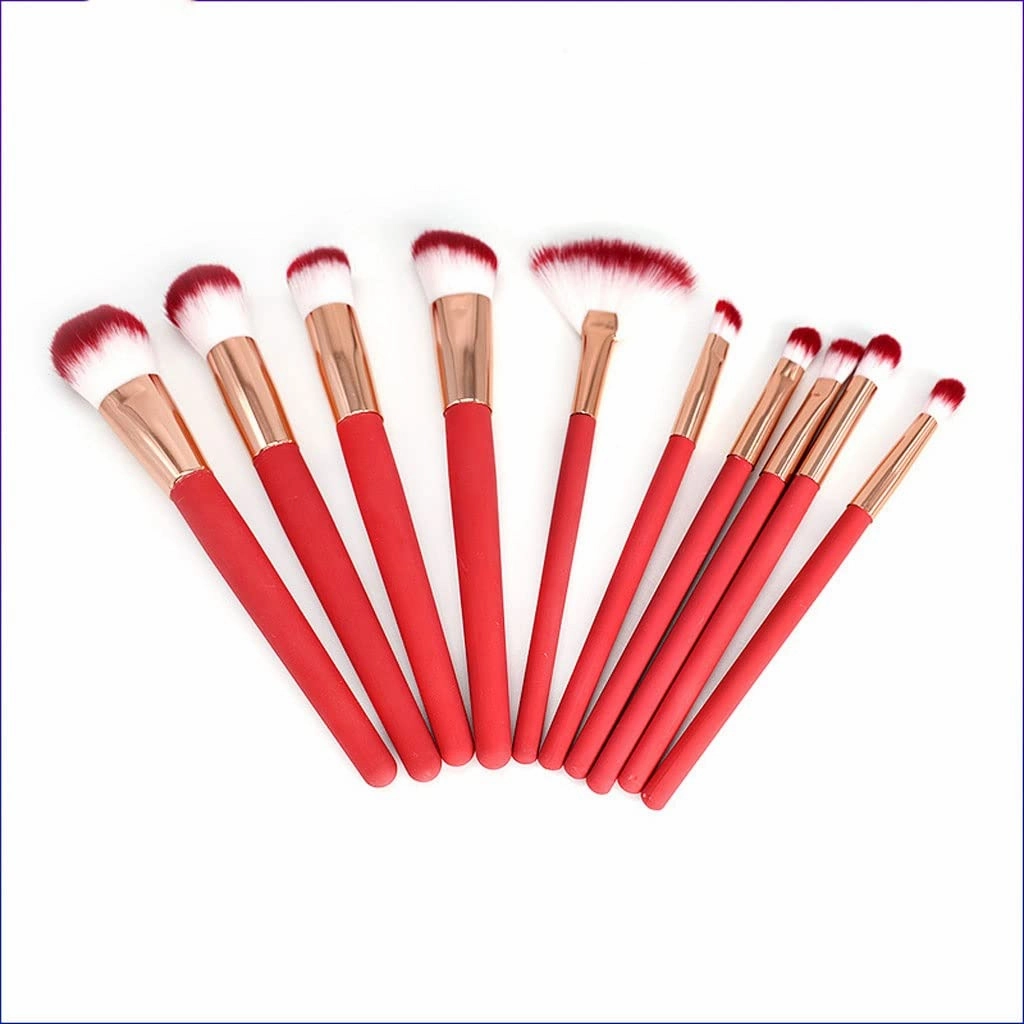 10 Pieces Of Color Changing Handle Makeup Brush Set, Red Foundation, Makeup Tools