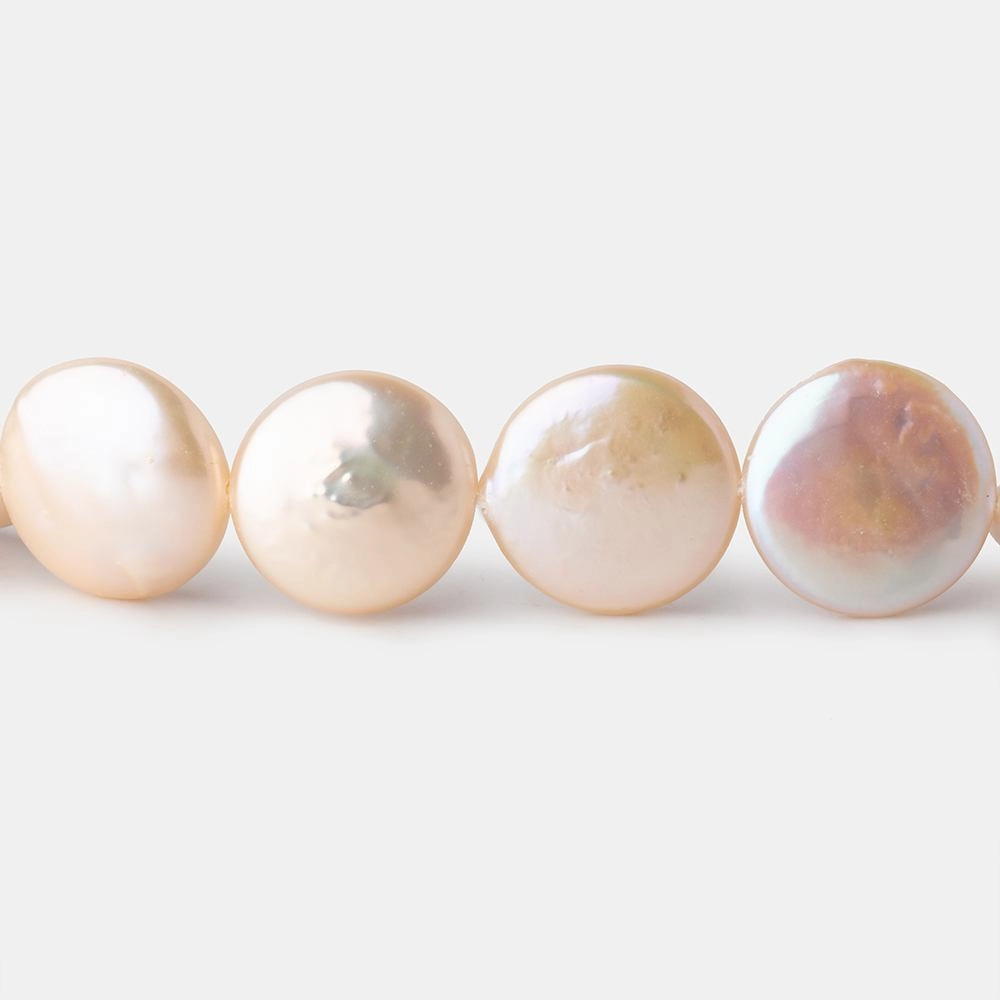 12mm Creamy Peach Coin Freshwater Pearl 15 inch 30 pieces