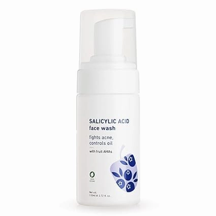 1% Encapsulated Salicylic Acid Foaming Face Wash with Glycolic Acid, Fruit AHA's & Blueberry Extracts | Fights Acne, Blackheads & Breakouts | For Men & Women | Sulphate-Free | 100% Vegan | 110 ml