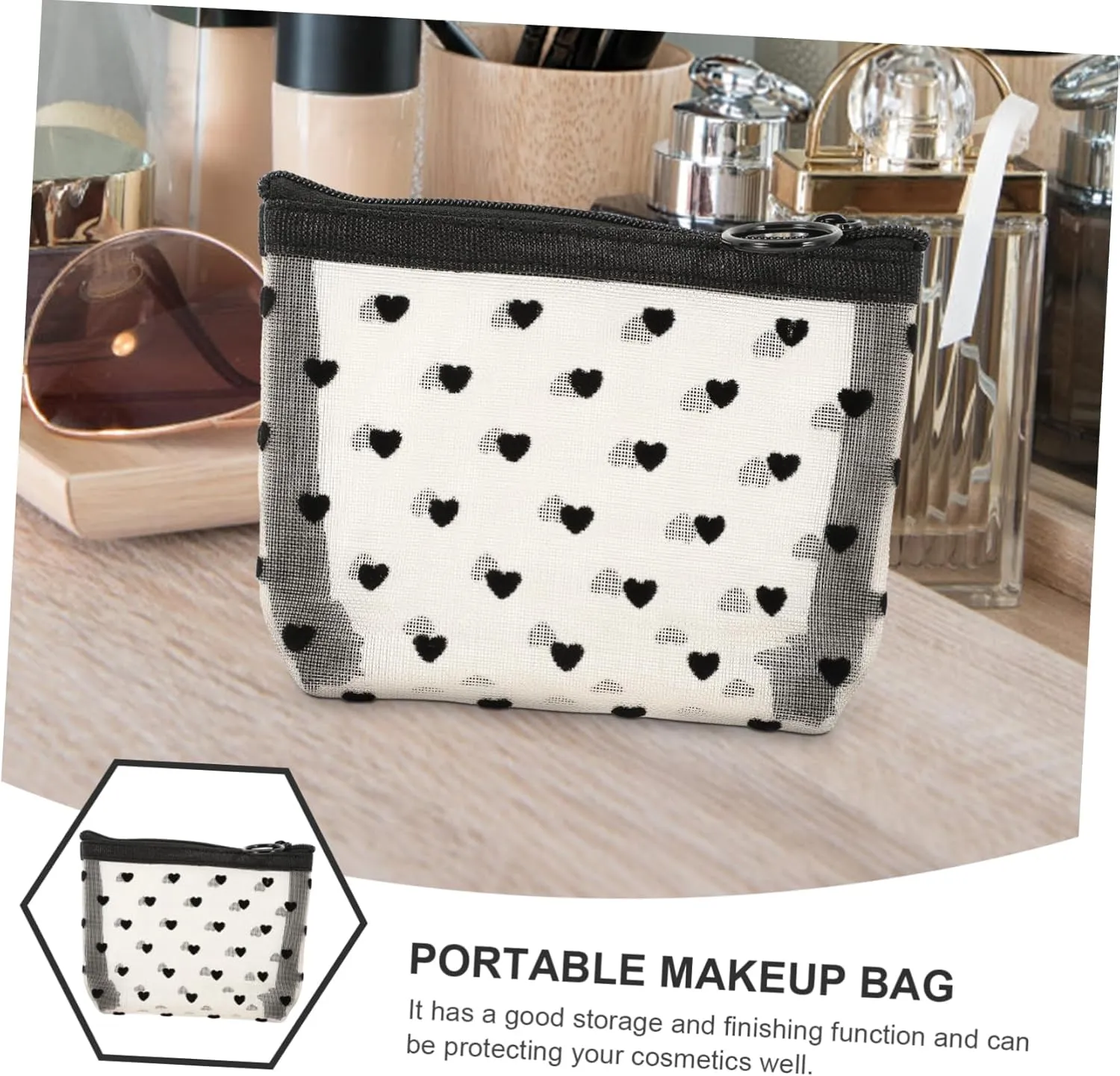 2 Sets Mesh Cosmetic Bag Toiletry Bag for Travel Clear Organizer Bags Mesh Pencil Bag Travel, Beigex2pcs, 12X8.5X3CMx2pcs