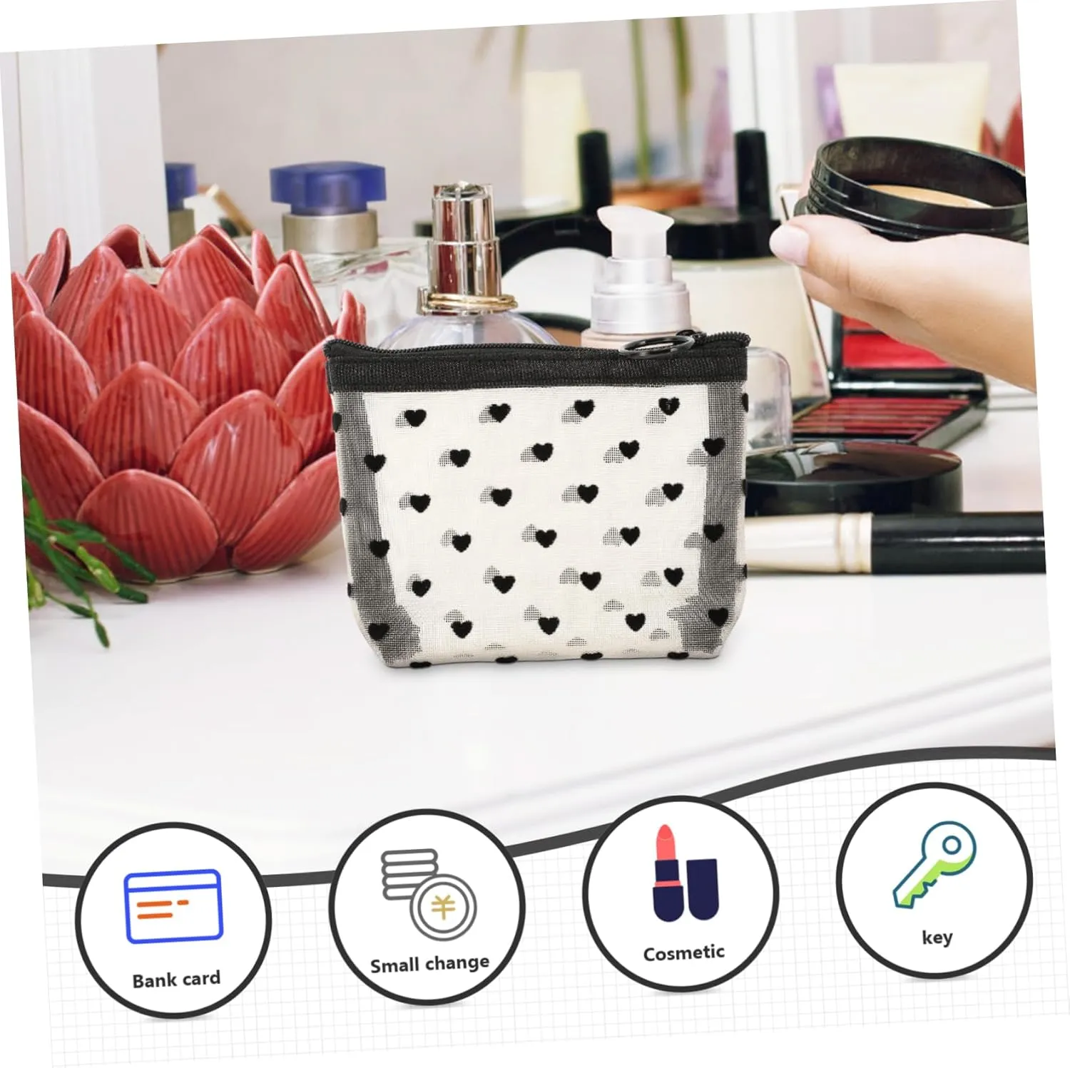 2 Sets Mesh Cosmetic Bag Toiletry Bag for Travel Clear Organizer Bags Mesh Pencil Bag Travel, Beigex2pcs, 12X8.5X3CMx2pcs