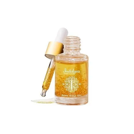 24K Rose Gold Beauty Oil - 6ml | For Uneven Skin Tone, Dullness & Finelines | Anti-Aging, Lightweight, Makeup Face Primer | Made with 24k Gold Flakes, Rosehip Oil & Vitamin C&E
