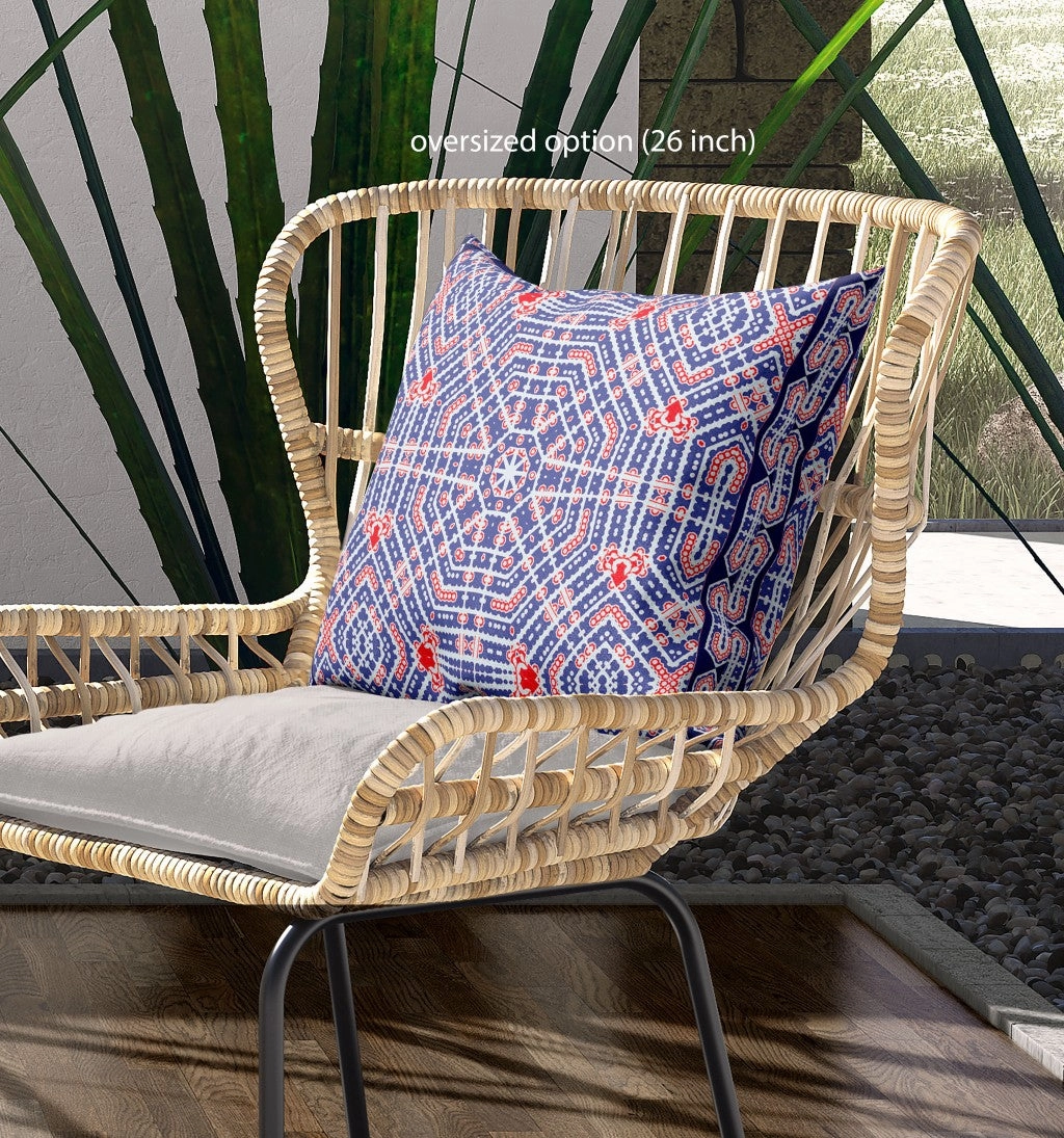 28” Blue Red Geostar Indoor Outdoor Throw Pillow