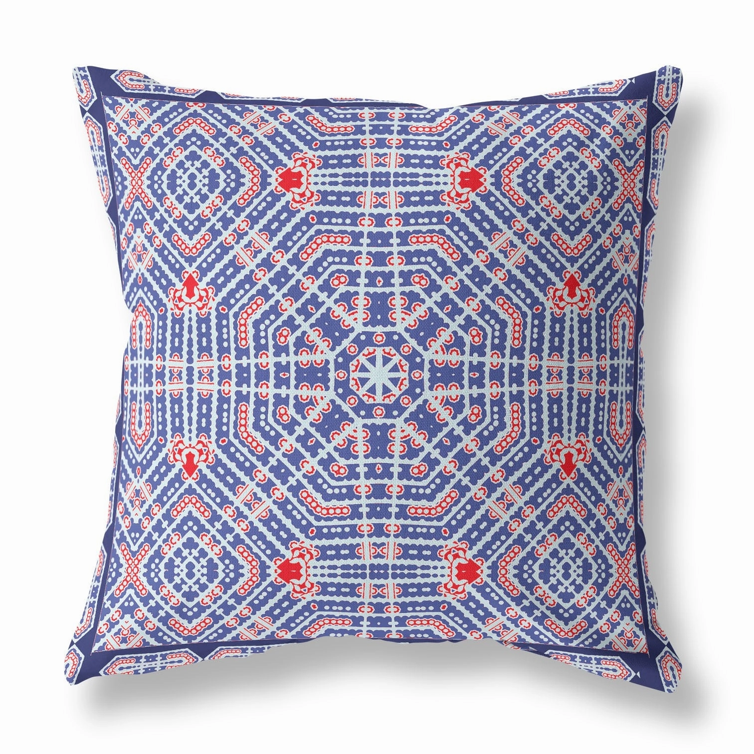28” Blue Red Geostar Indoor Outdoor Throw Pillow