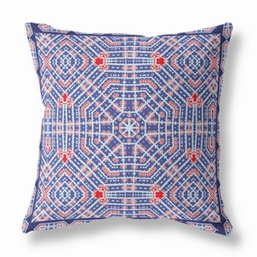 28” Blue Red Geostar Indoor Outdoor Throw Pillow