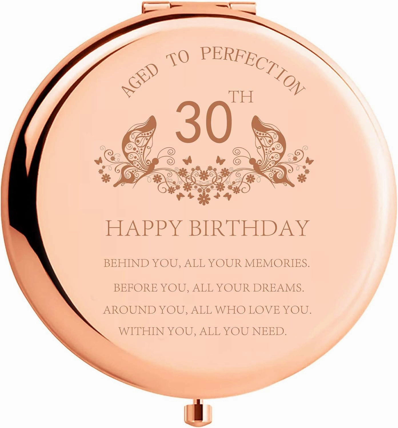30th Birthday Gift for Women Stainless Steel Portable Compact Makeup Mirror with Gift Box Behind You All Your Memories Unique Gifts Ideas Engraved Compact Cosmetic Mirror for Friend Coworker Rose Gold