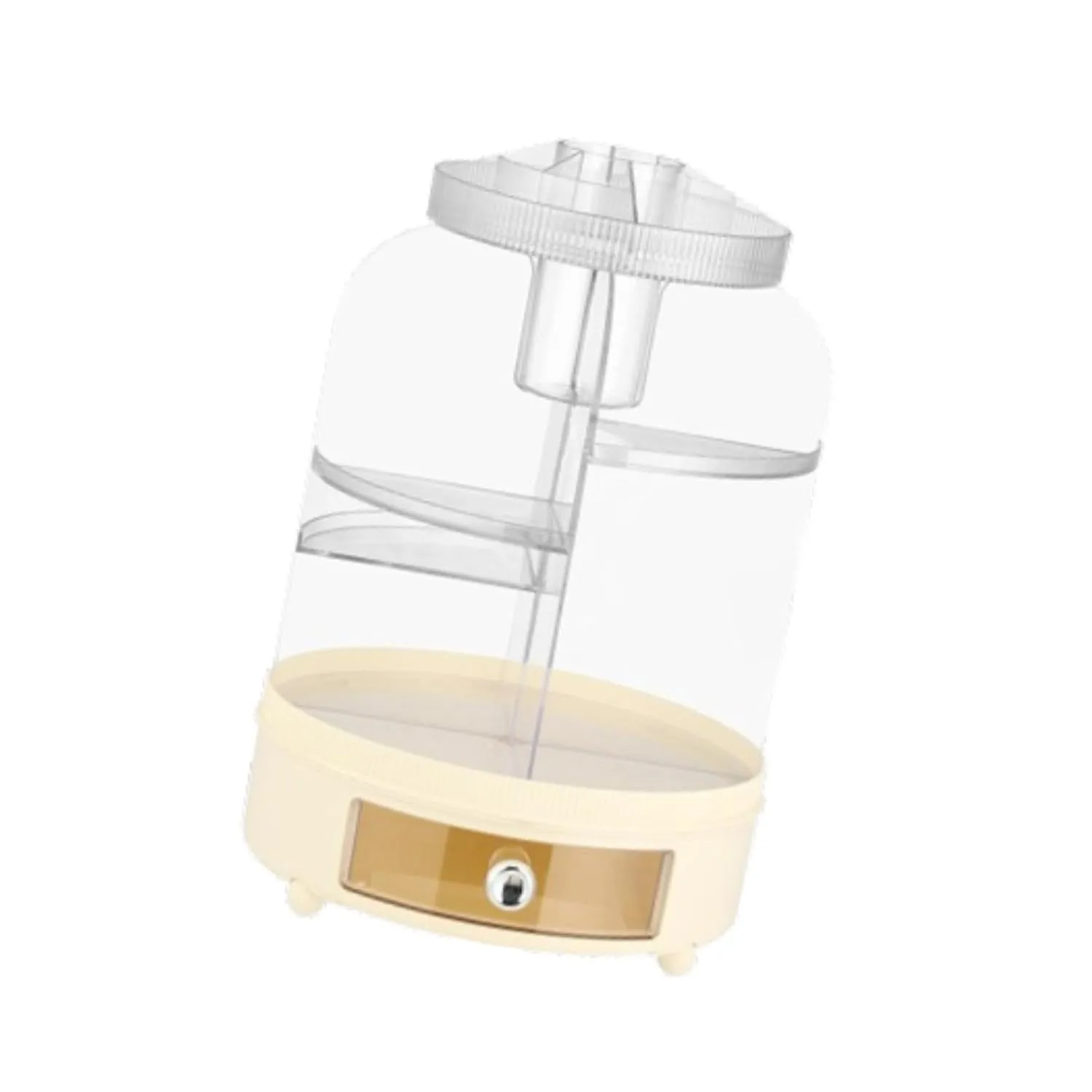 360 Degree Rotating Makeup Holder Cosmetics Display Case Multi Functional Clear Make up Brushes Container for Desktop Vanity, Beige