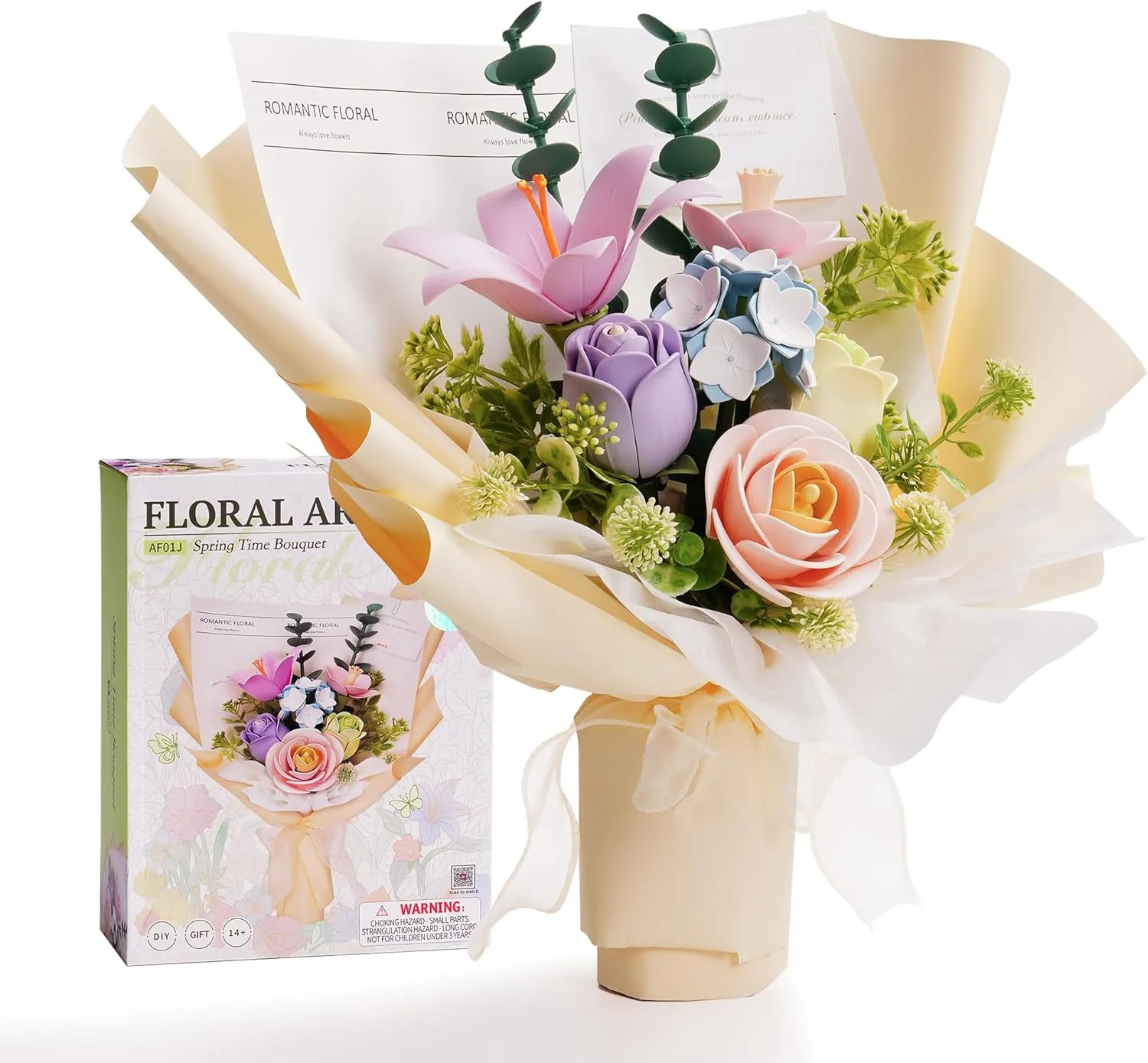 3D Puzzle for Adults, 3D Puzzle Flowers, DIY 3D Flowers Model Kit, Building Set for Kids, Artificial Flowers, Home Decoration (Spring Time Bouquet AF01J)