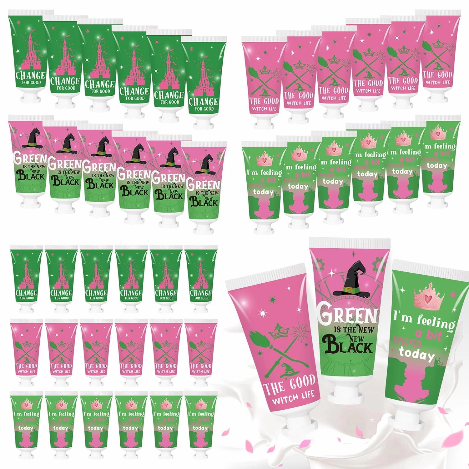 50 Pcs Green and Pink Handcream Bulk Witch Moisturizing Hand Lotion Gifts Favors Travel Size for Girls Women Favors Supplies