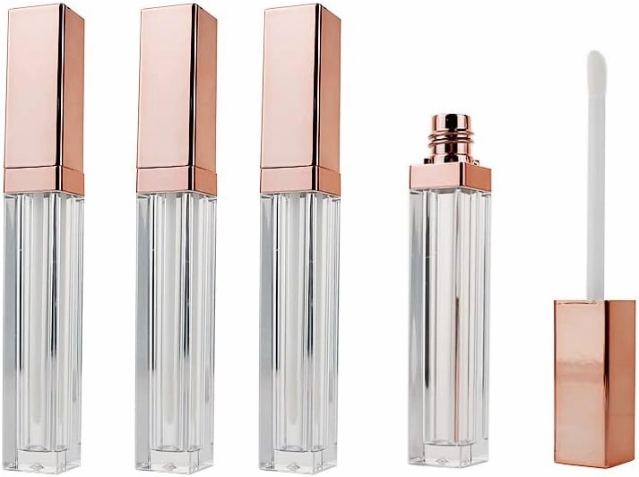 5ML Clear Lip Gloss Tubes Rose Gold Cap with Rubber Inserts Empty Refillable Lip Gloss Travel Split Charging DIY Makeup Lip Samples, Homemade Lip Balm (10Pcs)