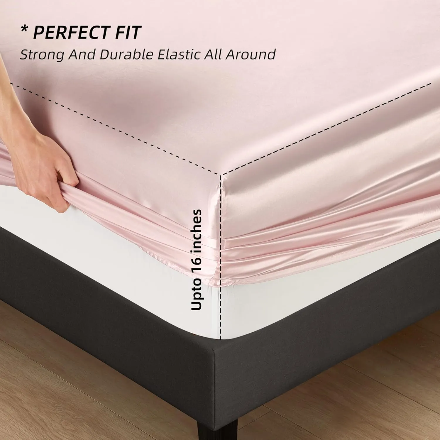 5Pcs Blush Pink Silk Sheets Full Satin Sheets Set Full Size Silky Comforter Bedding Sheets with 1 Satin Flat Sheet,1Deep Pocket Fitted Sheet,3 Pillowcases with Envelope Closure