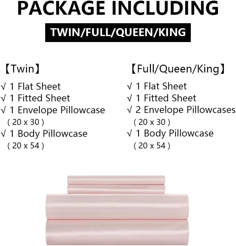 5Pcs Blush Pink Silk Sheets Full Satin Sheets Set Full Size Silky Comforter Bedding Sheets with 1 Satin Flat Sheet,1Deep Pocket Fitted Sheet,3 Pillowcases with Envelope Closure