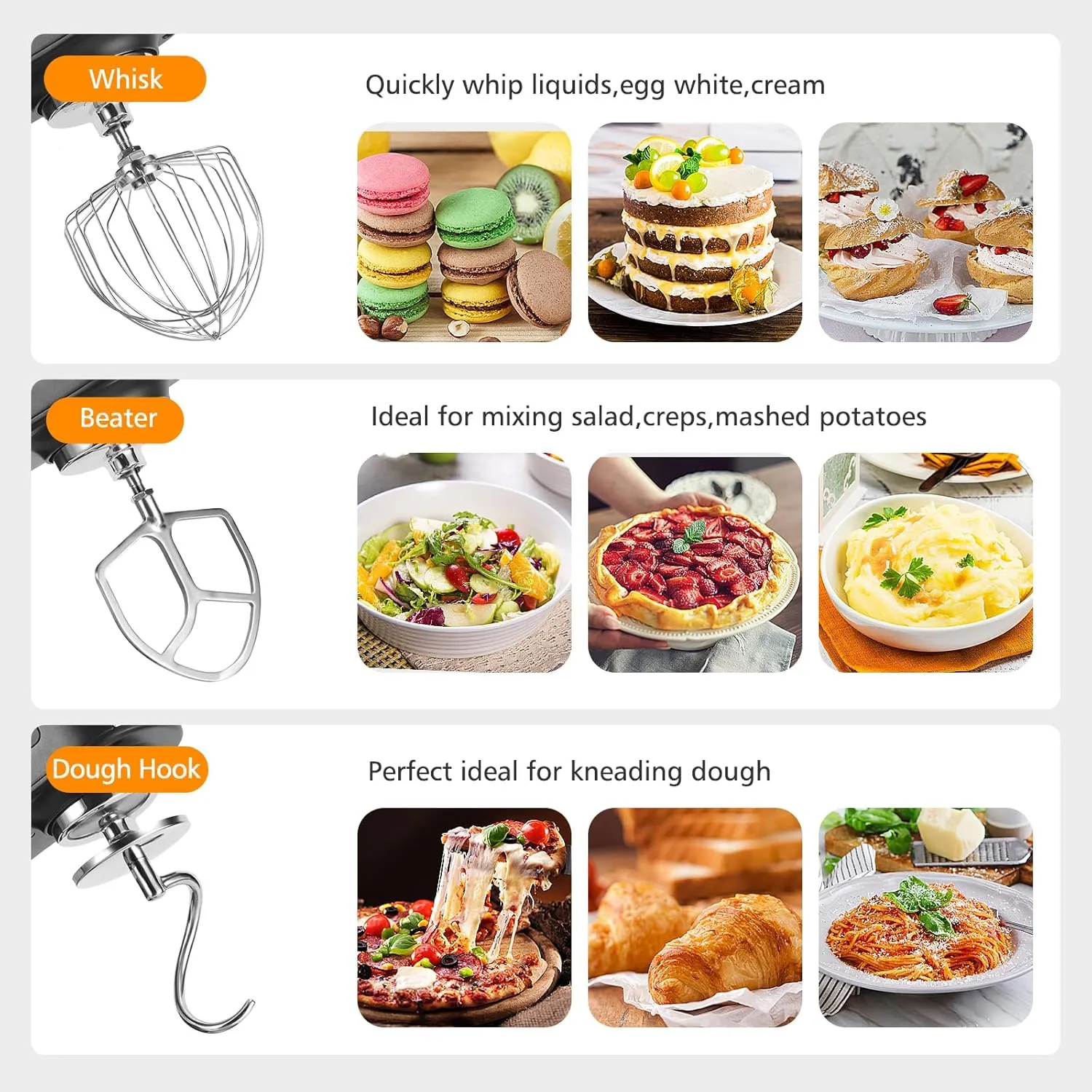 7.4QT Household Stand Mixer 800W with Aluminum Die Casting Mixers Kitchen Electric Stand Mixer Metal Dough Mixer with Stainless Steel 7L Bowl, Dough Hook, Whisk and Beater