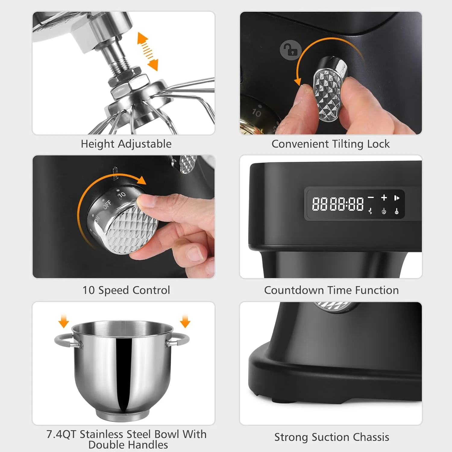 7.4QT Household Stand Mixer 800W with Aluminum Die Casting Mixers Kitchen Electric Stand Mixer Metal Dough Mixer with Stainless Steel 7L Bowl, Dough Hook, Whisk and Beater