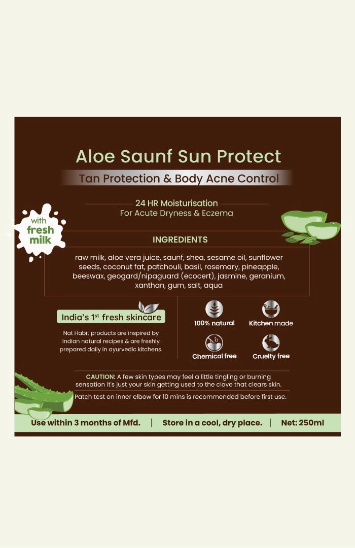 <strong>Aloe Saunf Sun Protect Malai Lotion</strong> <br><i>detan & body acne control | 24 HR moisture</i>