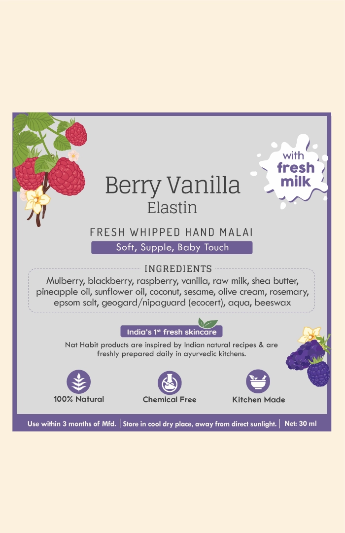 <strong>Berry Vanilla Elastin Hand Malai</strong> <br><i>For Soft, Supple, Baby Touch</i>