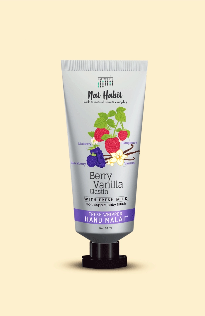 <strong>Berry Vanilla Elastin Hand Malai</strong> <br><i>For Soft, Supple, Baby Touch</i>