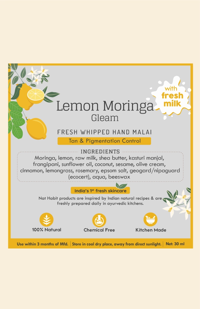<strong>Lemon Moringa Hand Malai</strong> <br><i>Tan & Pigmentation Control</i>