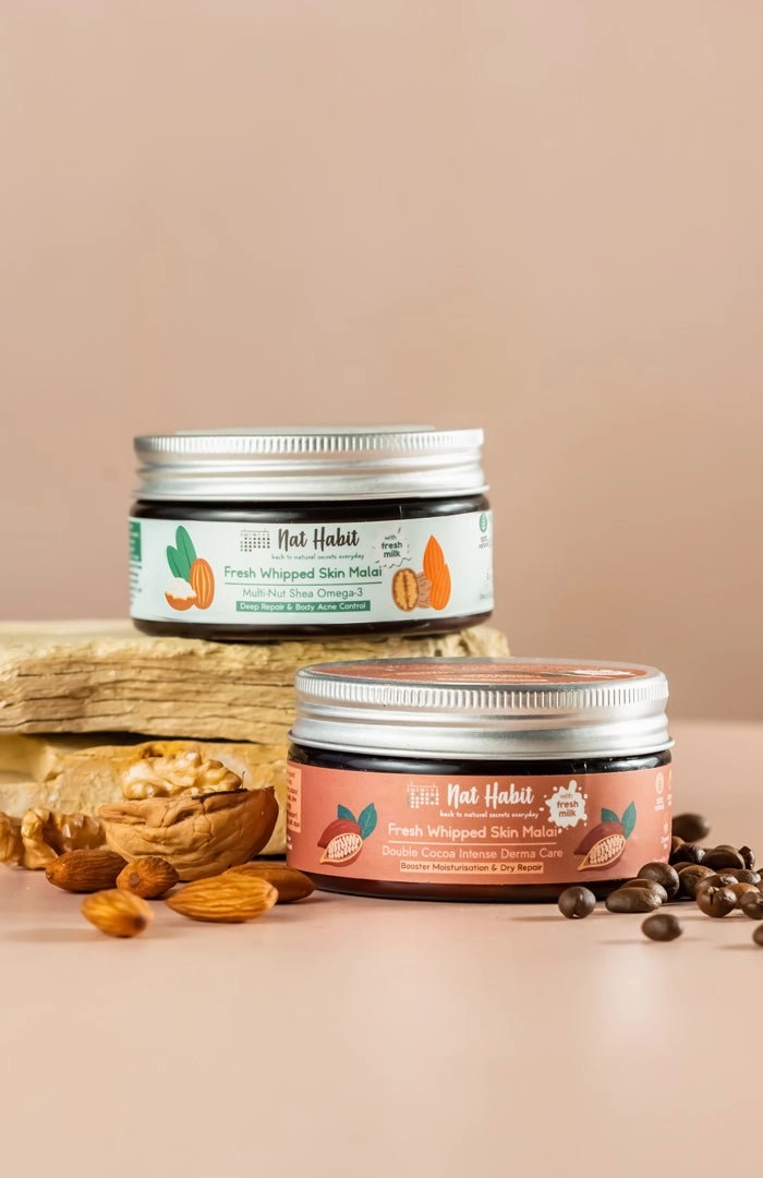 <strong>Multi Nut & Double Cocoa Body Malai</strong> <br><i>for extreme dry skin & body acne | 48 HR moisture</i>