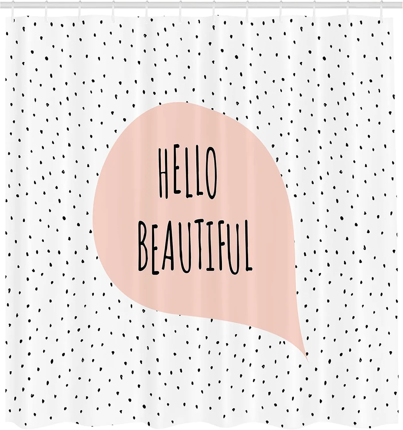 Ambesonne Hello Shower Curtain, Romantic and Message in a Pastel Colored Speech Balloon Hand Drawn Dots, Cloth Fabric Bathroom Decor Set with Hooks, 69" W x 70" L, Blush Black