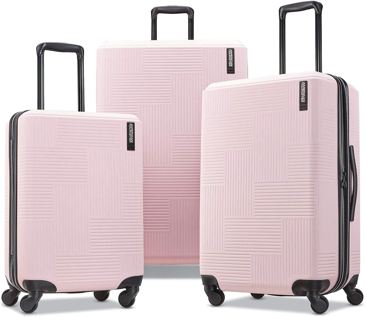 American Tourister Stratum XLT Expandable Hardside Luggage with Spinner Wheels, Pink Blush, Checked-Large 28-Inch