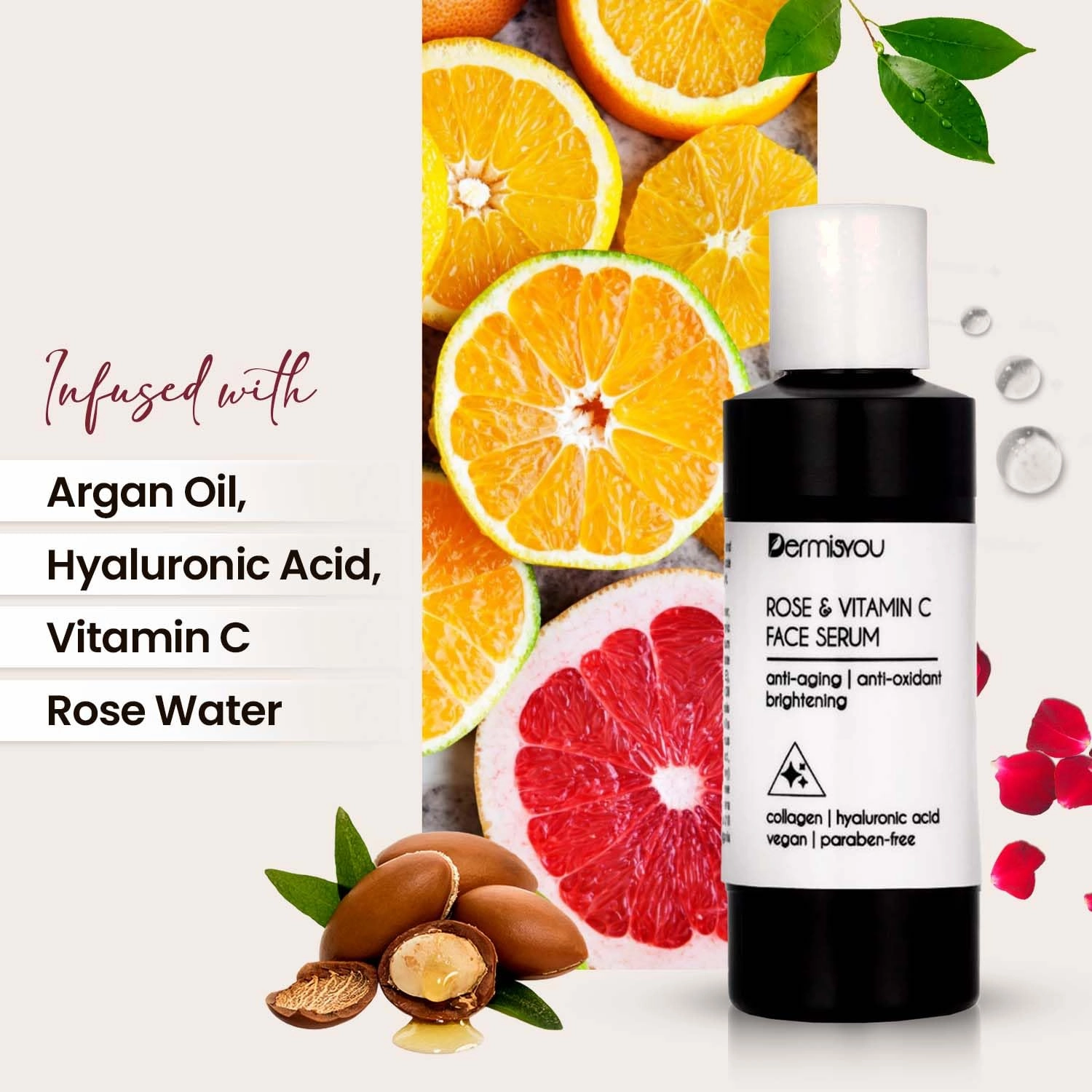 Anti-wrinkle Face Serum with Rose Water & Vitamin C | Postpones Fine Lines & Wrinkles | Moisturizes & Nourishes Keeping Skin Youthful & Plump | Vegan, Paraben Free, Alcohol-Free | 1.33 oz