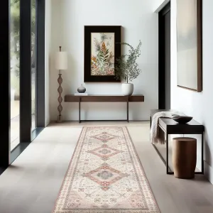 Ashler Runners for Hallways, 2x6 Boho Rugs, Ultra-Thin Vintage Long Rugs for Entryway, Kitchen - Blush/Beige Home Decor, Low-Pile Non-Slip & Machine Washable