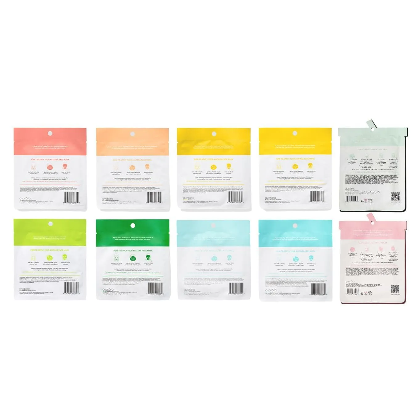 Avatara Sheet Mask Set, Facial Mask Variety Set of 10, Face Mask Skincare with Natural Extracts, Hydrating Face Mask Skin Care Set, Made with Tencel Fibers, All Skin Types, Teen Skincare, 10 Pack