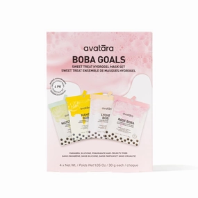 Avatara Boba Goals 4-Pack Variety Hydrogel Mask Set, Rose Boba, Matcha Boba, Mango Boba & Lychee Boba | 1.05 fl. oz / 30 g