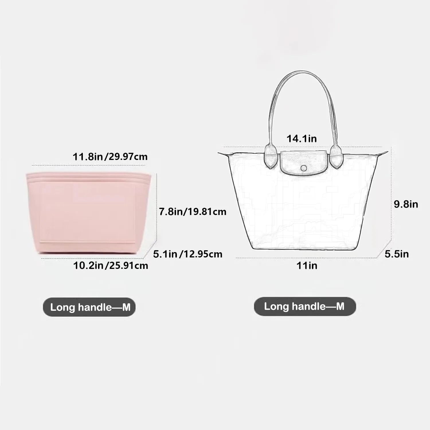 Bag Insert Organizer, purse accessories, Suitable For Longchamp long handle tote organizer (Beige, M（long handle）)