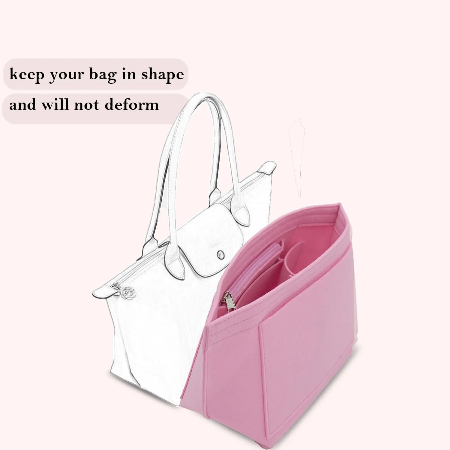 Bag Insert Organizer, purse accessories, Suitable For Longchamp long handle tote organizer (Beige, M（long handle）)
