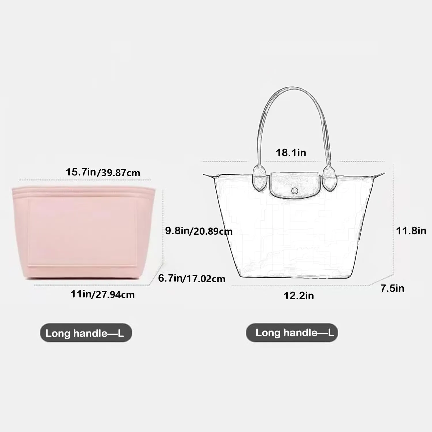 Bag Insert Organizer, purse accessories, Suitable For Longchamp long handle tote organizer (Beige, M（long handle）)