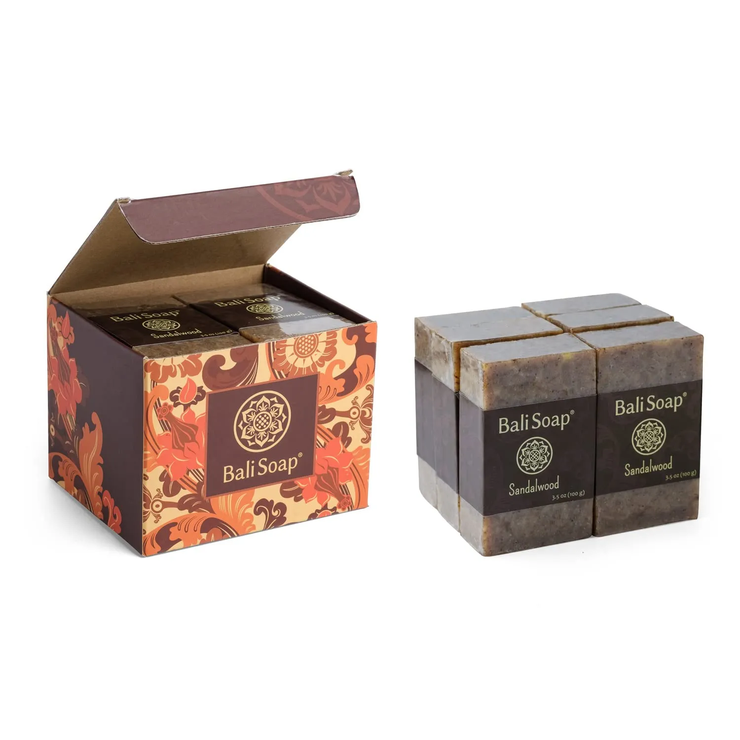 Bali Soap - Sandalwood Natural Soap - Bar Soap for Men & Women - Bath, Body and Face Soap - Vegan, Handmade, Exfoliating Soap - 6 Pack, 3.5 Oz each
