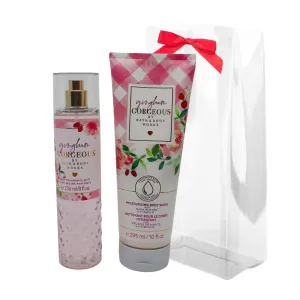 Bath & Body Works GINGHAM GORGEOUS Fine Fragrance Mist & Moisturizing Body Wash 2-piece Gift Set with a Red Bow for Holiday – Full Size