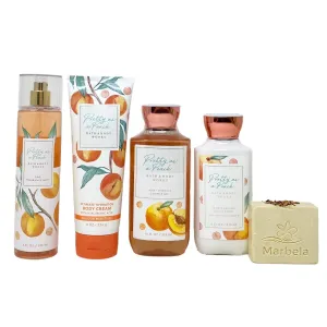 Bath & Body Works Pretty As A Peach Deluxe Set - Fragrance Mist - Body Cream - Shower Gel - Body Lotion - with a Creamy Rose Bar Soap - Full Size