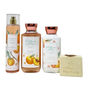 Bath & Body Works Pretty As A Peach Trio - Fragrance Mist - Shower Gel - Body Lotion - with a Creamy Rose Bar Soap - Full Size