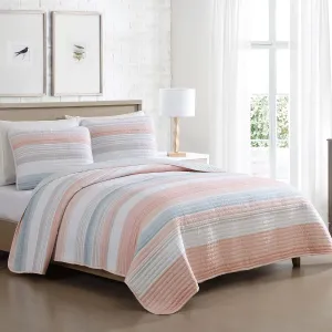 Beatrice Home Fashions Coralinn Striped 3-Piece Quilt Set, Lightweight, All-Seasons, King, Blush
