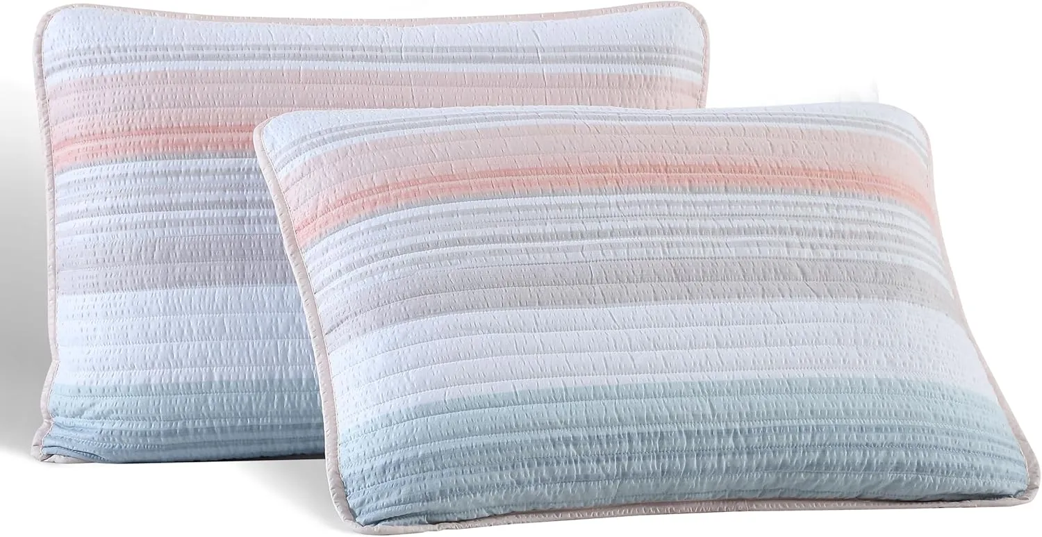 Beatrice Home Fashions Coralinn Striped 3-Piece Quilt Set, Lightweight, All-Seasons, King, Blush