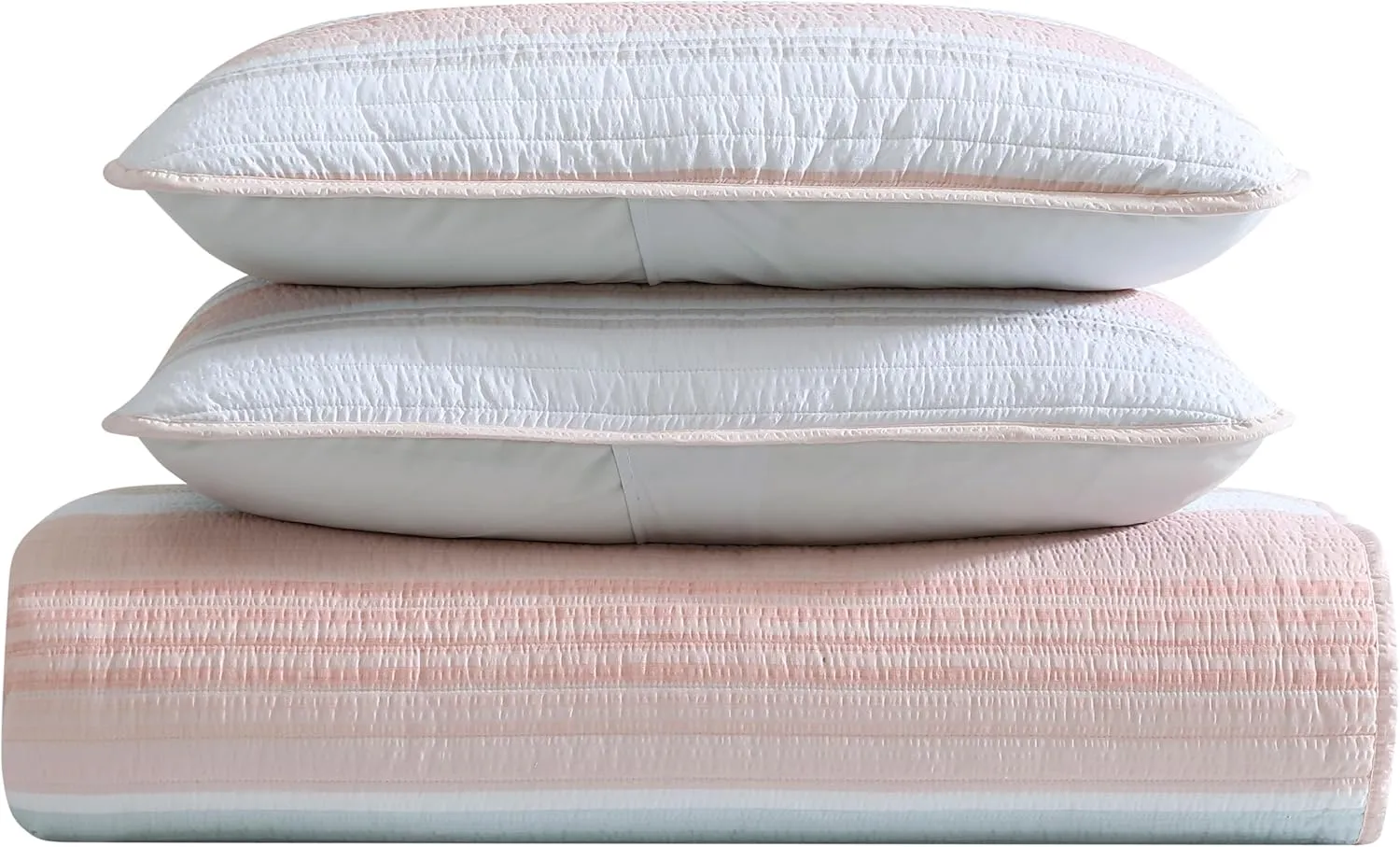 Beatrice Home Fashions Coralinn Striped 3-Piece Quilt Set, Lightweight, All-Seasons, King, Blush