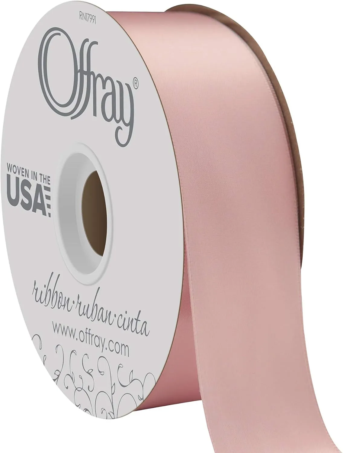 Berwick Offray 1.5" Wide Double Face Satin Ribbon, Pink Blush Pink, 50 Yds
