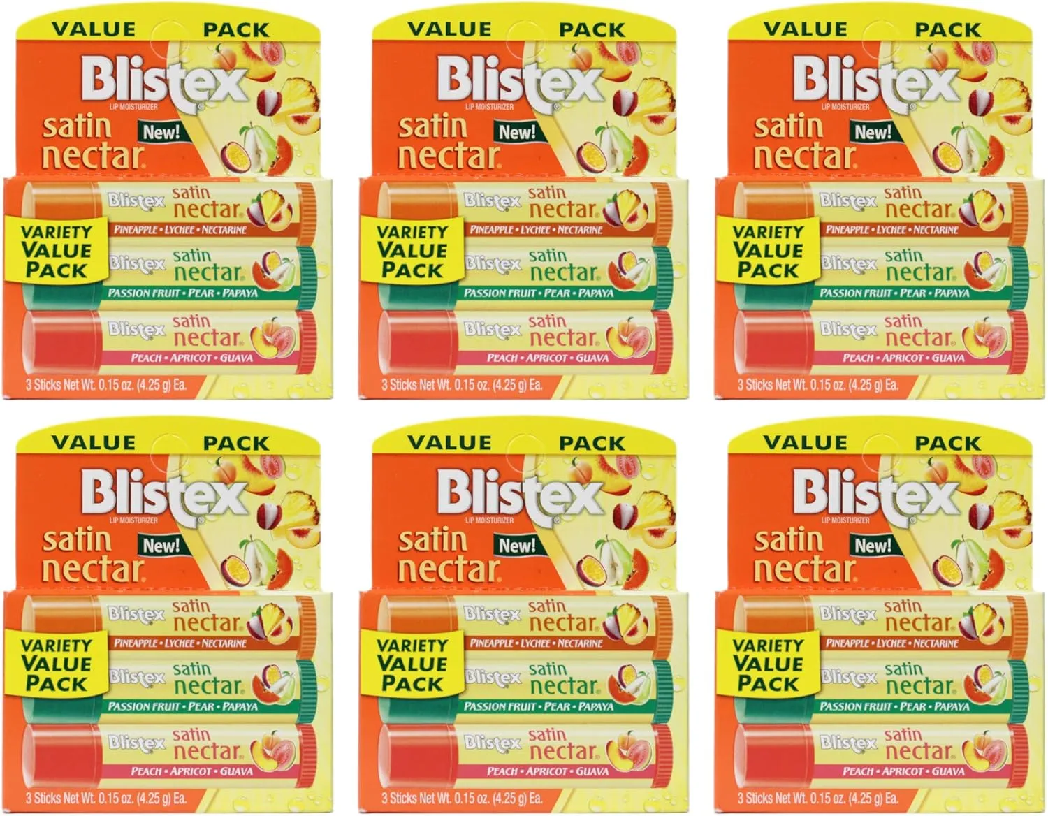 Blistex Satin Nectar Lip Moisturizer Variety Value Pack 0.15 Ounce Each (6 Pack)