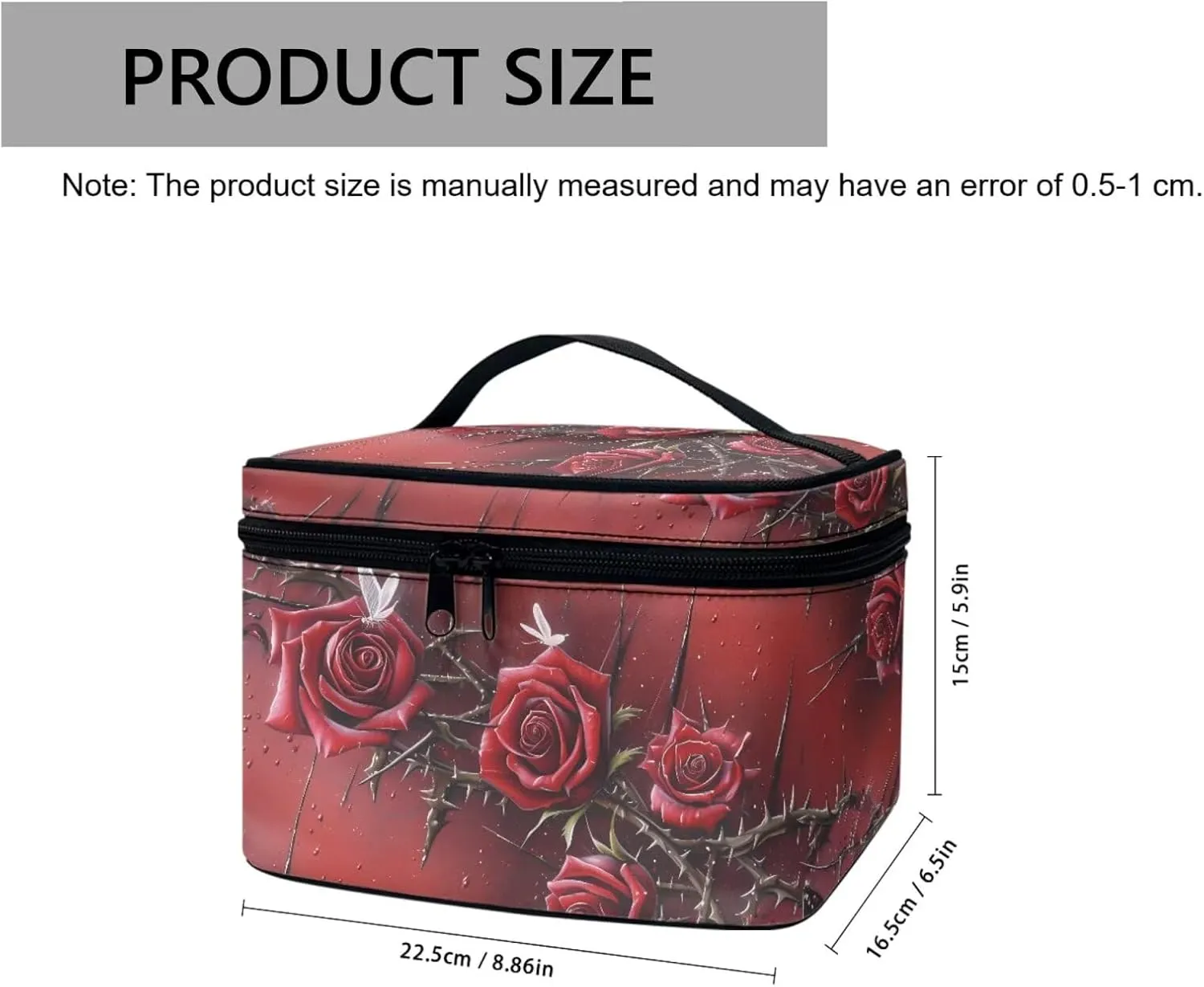 Bloody Red Rose Make Up Pouch Bags for Travel Toiletry Bag, Gothic Rose Thorn Print Women Cosmetic Bag Portable Zipper Toiletry Storage Bag