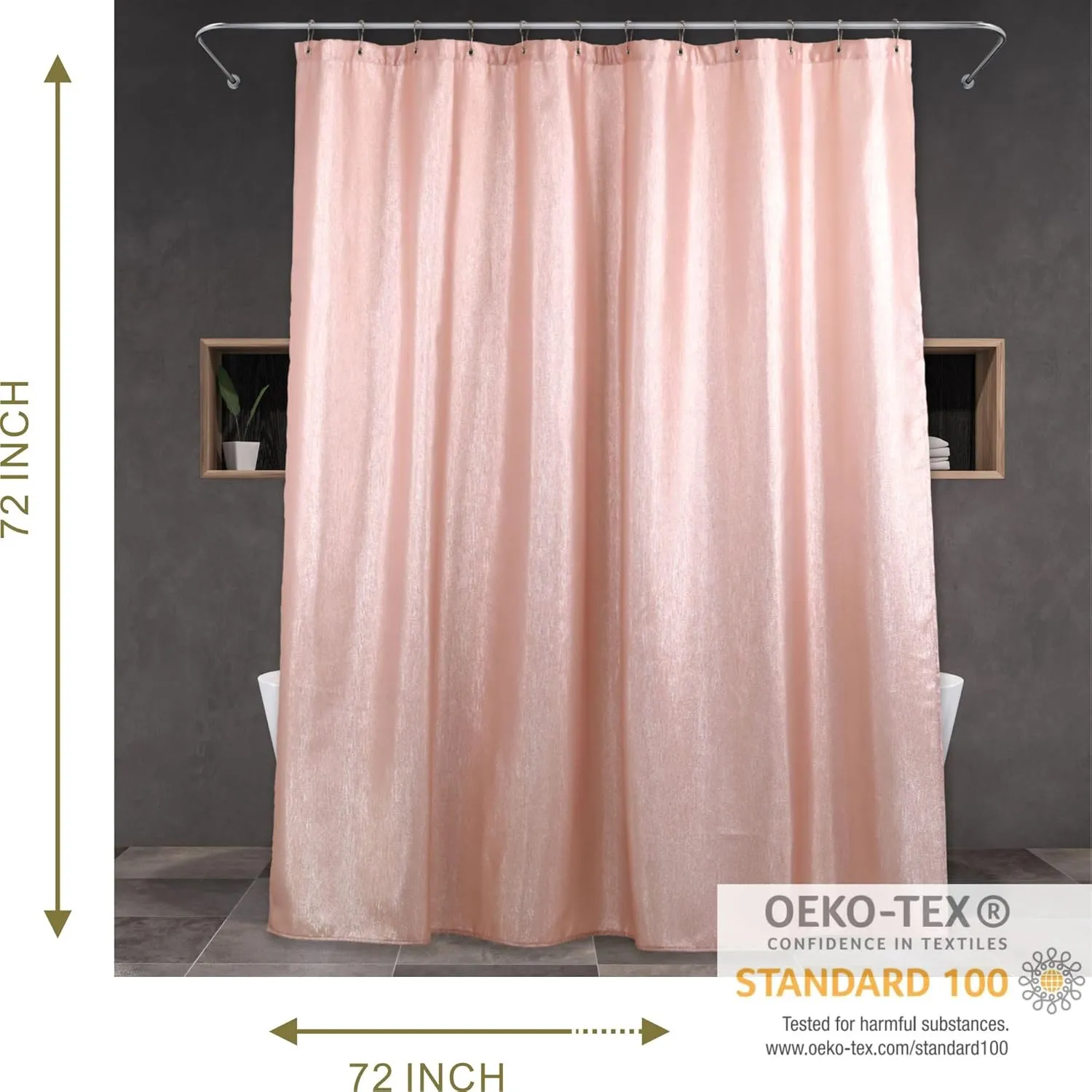 Blush Pink Glitter Shower Curtain: Luxury Elegant Pretty Metallic Shimmery Fabric Curtains for Coquette Girls Bathroom Décor - Fancy Glam Cute Girly Bathroom Accessories & Gift Set for Women - 72x72
