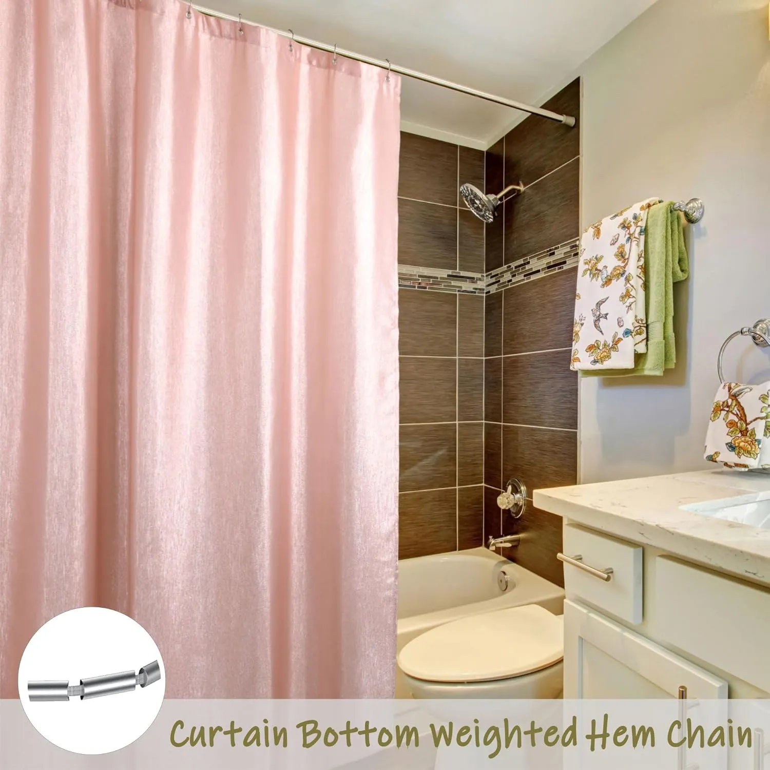 Blush Pink Glitter Shower Curtain: Luxury Elegant Pretty Metallic Shimmery Fabric Curtains for Coquette Girls Bathroom Décor - Fancy Glam Cute Girly Bathroom Accessories & Gift Set for Women - 72x72