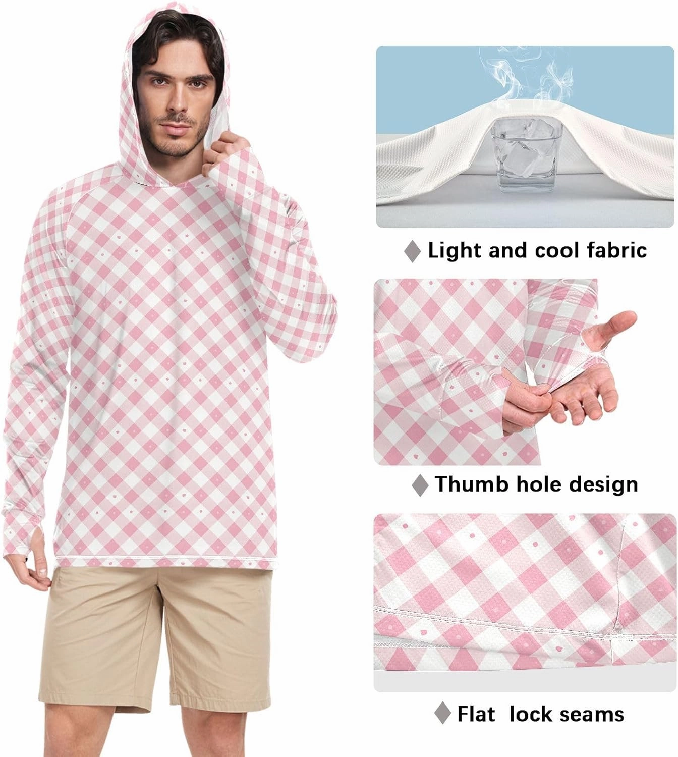 Blush Pink_3 Sun Protection Hoodies Long Sleeve UPF 50 Mens Sun Shirt Cooling Hoodies Rash Guard Men UV