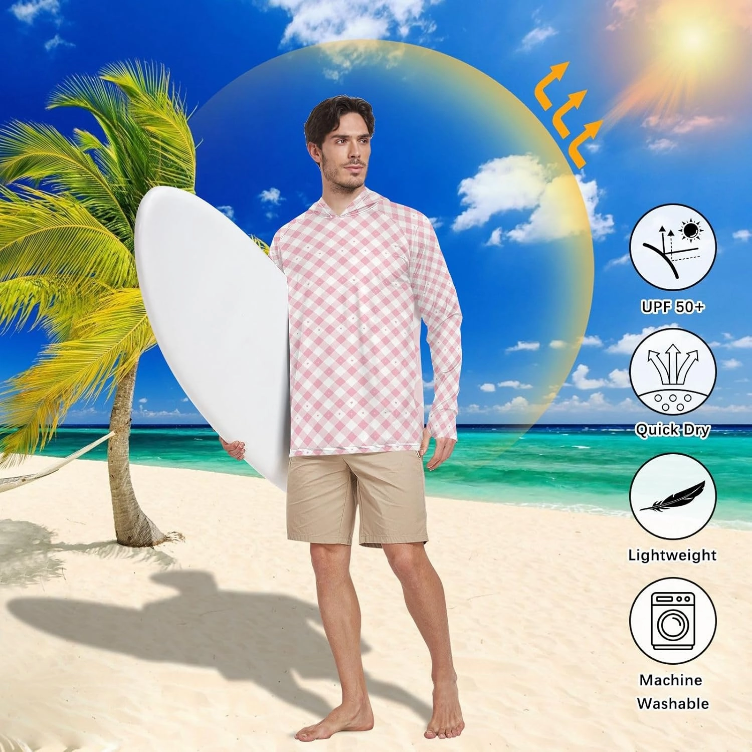 Blush Pink_3 Sun Protection Hoodies Long Sleeve UPF 50 Mens Sun Shirt Cooling Hoodies Rash Guard Men UV