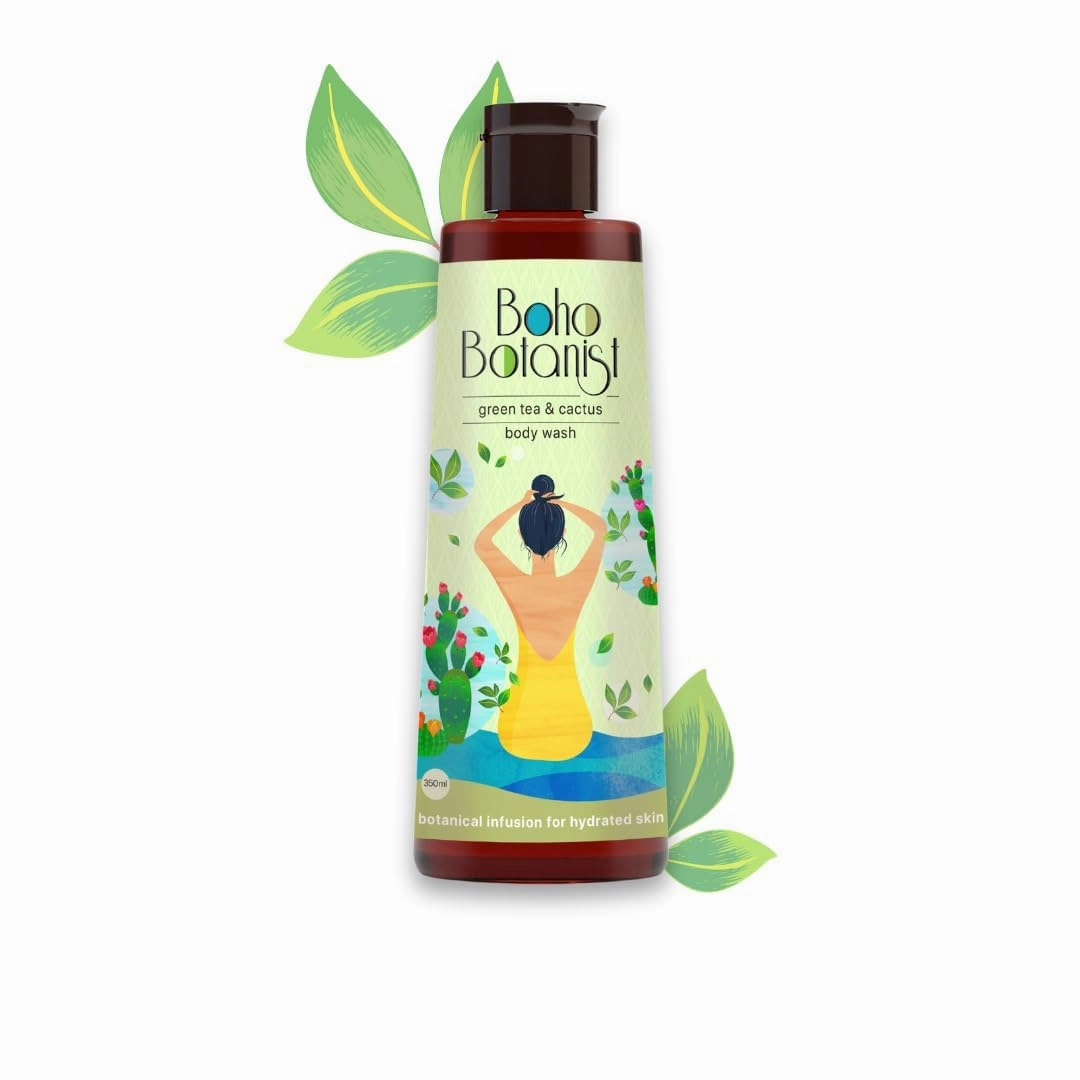 Bo ho Botanist Green Tea & Cactus Body Wash, 350ml – Hydrating, soothing & refreshing. Fights body acne & irritation. Paraben & sulfate-free. Ideal for summer. For all skin types, men & women.