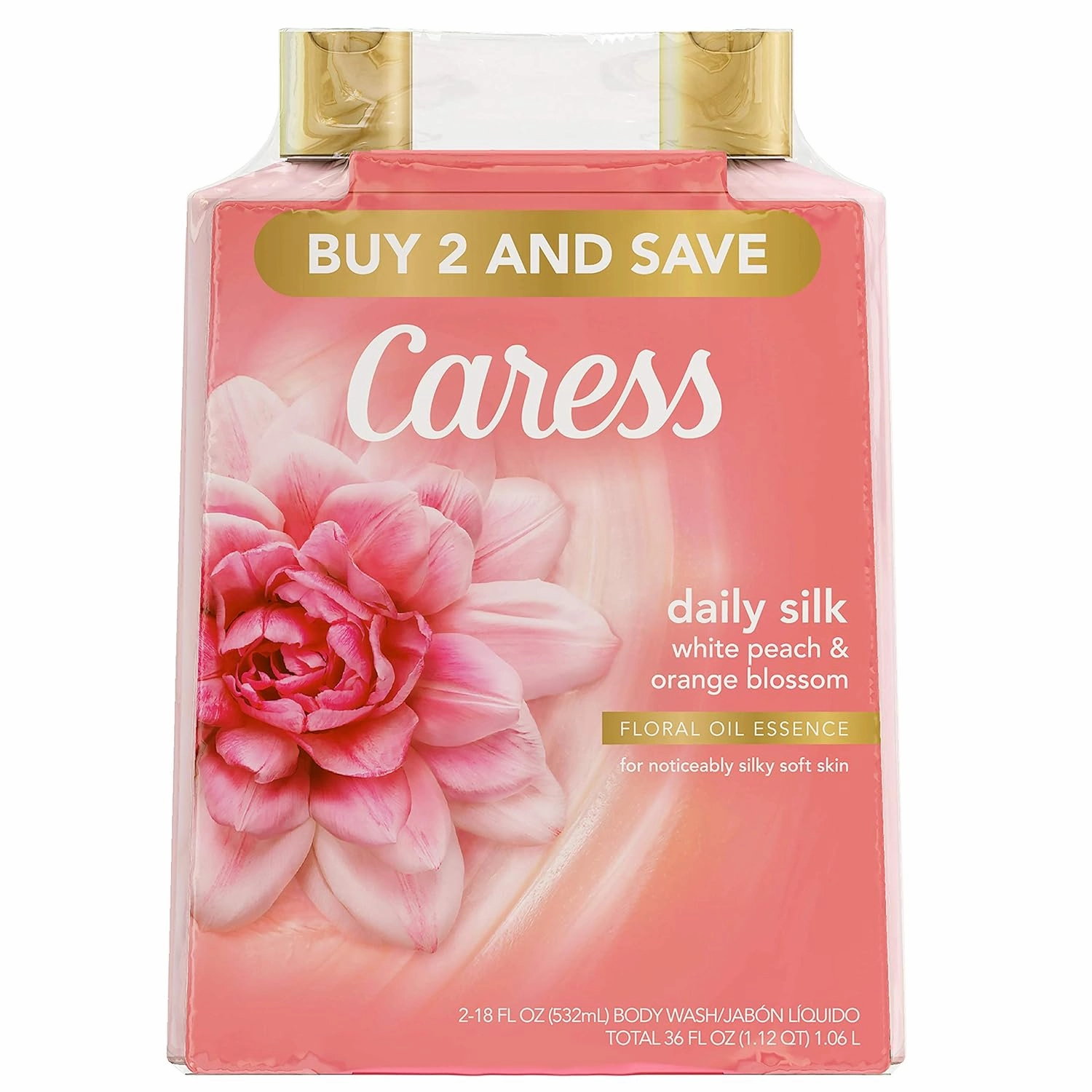 Caress Hydrating Body Wash For Soft, Silky Skin Daily Silk Body Soap With Silk Extract and Floral Oil Essence 18 oz 2 Pack