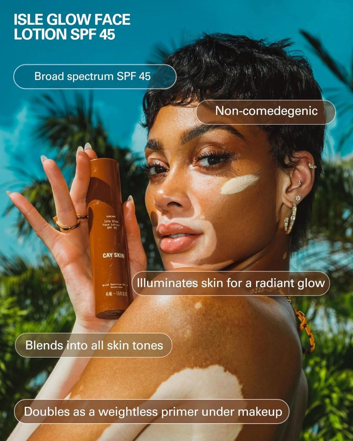 Cay Skin Isle Glow Face Moisturizer SPF 45 – Illuminating Moisturizer, Broad Spectrum Sunscreen   Makeup Primer – Lightweight, Pearlescent Formula with Radiant Finish for All Skin Types – 1.5 oz.